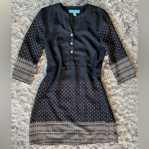 dina be Dresses & Skirts - Dina Be black sheath dress boho print 3/4 sleeves Small